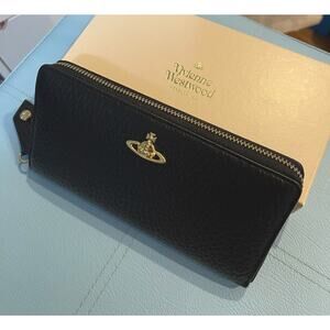 Brand New Vivienne Westwood Belgravia Gold Orb Zip Round Purse Wallet Black BNIB